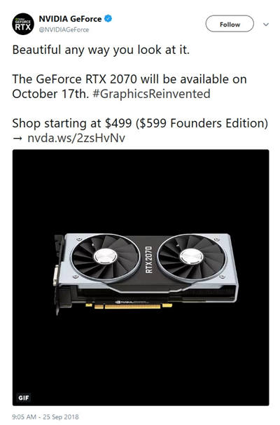 RTX2070顯卡發(fā)售時(shí)間確定 10月17日見(jiàn)