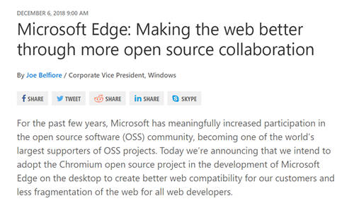 微軟宣布Edge將采用Chromium內(nèi)核 還有蘋果版