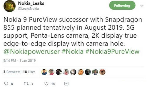 Nokia 9 Pureview即將帶來 諾基亞五攝旗艦