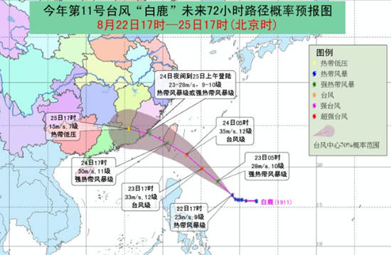 臺(tái)風(fēng)白鹿將于24日白天登陸或擦過臺(tái)灣島東南部沿海