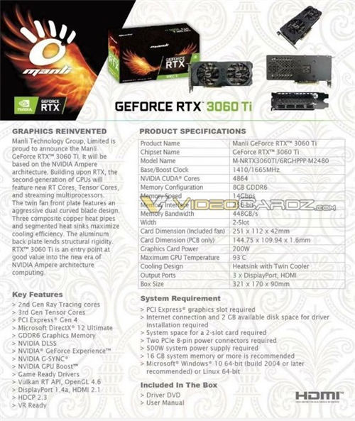 RTX 3060Ti完整規(guī)格曝光 8G顯存售價(jià)399美元