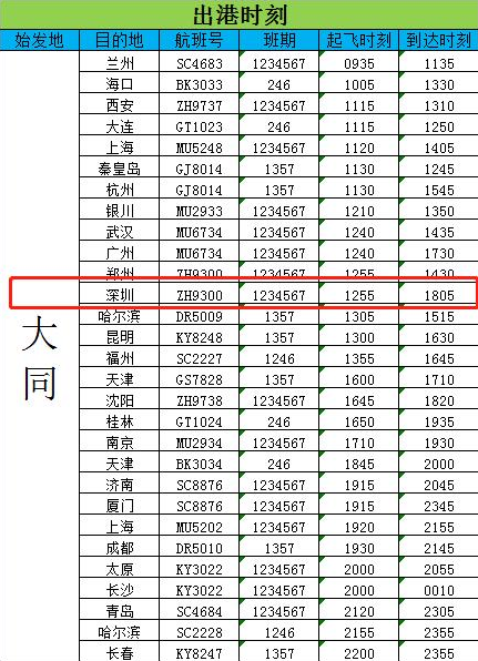 2021夏航季變更!山西到深圳航班最新時(shí)刻表