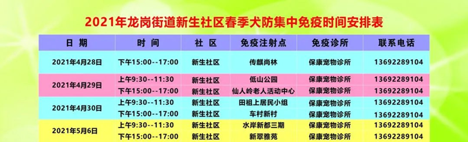 龍崗街道免費(fèi)注射犬類(lèi)狂犬疫苗時(shí)間及地點(diǎn)