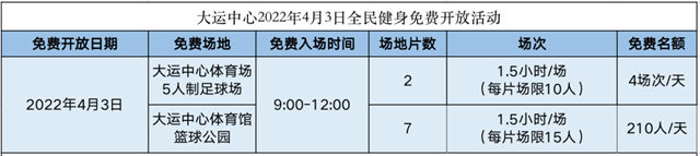 深圳大運中心4月全民健身免費開放活動詳情