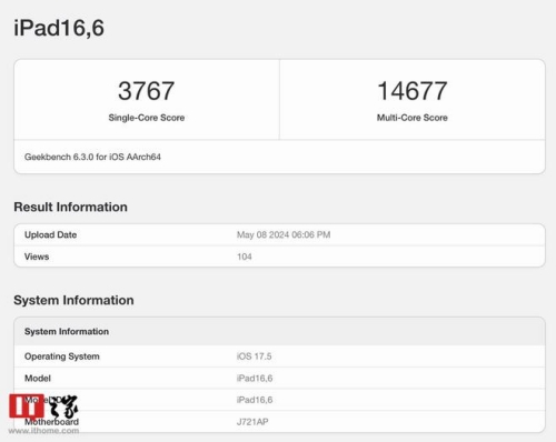 蘋果M4款iPad Pro跑分曝光：?jiǎn)魏诵阅軓?qiáng)勁，多核能力卓越