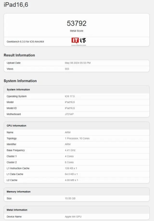 蘋果M4款iPad Pro跑分曝光：?jiǎn)魏诵阅軓?qiáng)勁，多核能力卓越