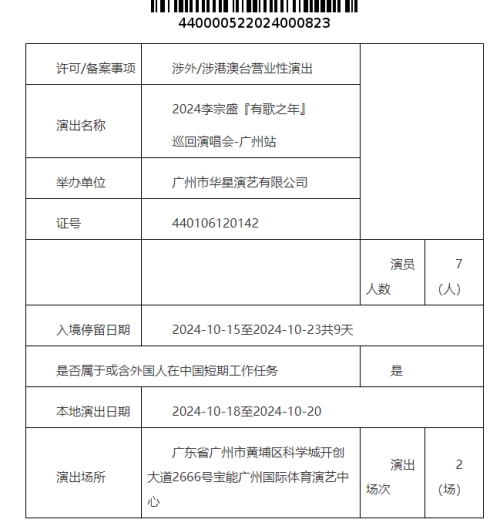 2024李宗盛演唱會(huì)廣州站最新消息