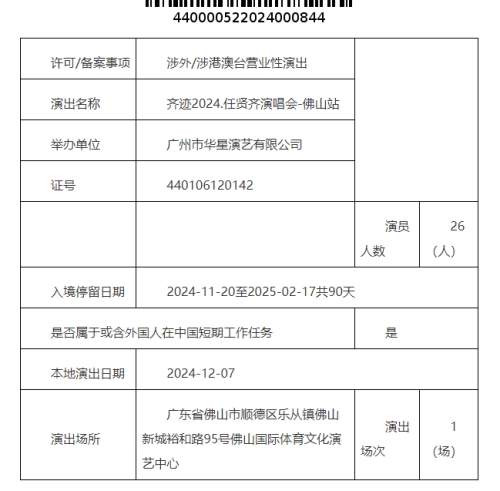 2024任賢齊佛山演唱會最新消息